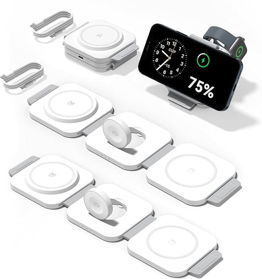 2Pack 3 in 1 Charging Station for Apple Multiple Devices Foldable Magnetic Fast Wireless Charger Dock, Travel Charging Pad for iPhone 17 16 15 14 13 12 Series Apple Watch Series & AirPods 4/3/2/Pro