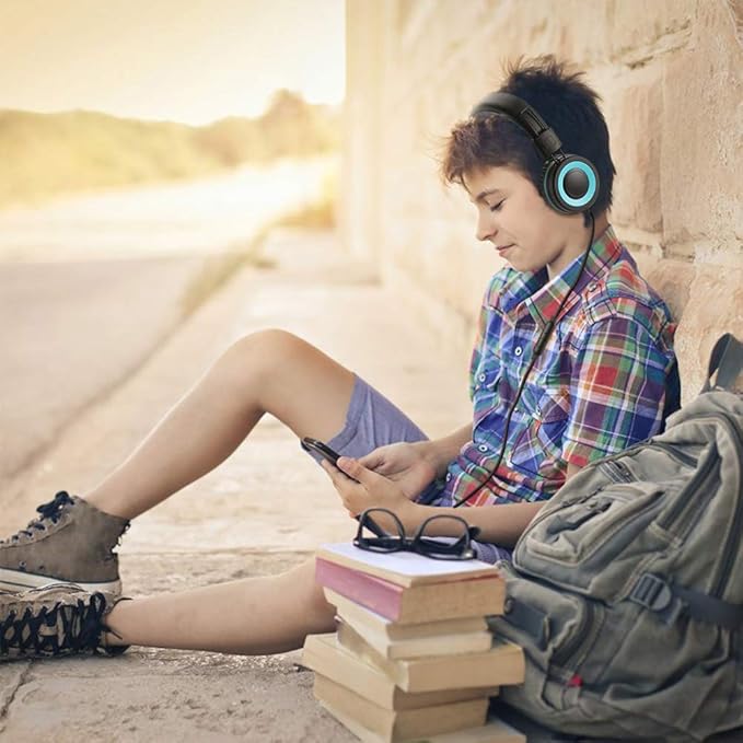 M3 Kids Headphones with Microphone Lightweight Foldable Adjustable Stereo Bass On-Ear Headphones with 1.3 M Tangle-Free Cord for smartphons Tablets MP3/4 with 3.5mm Jack Device(Black)
