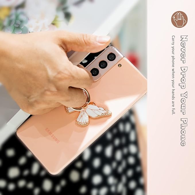 Butterfly Cell Phone Ring Grip Holder, 360 Degrees Rotation Phone Ring Grip Stand, Metal Finger Kickstand Compatible with iPhone, Samsung Galaxy,Android Phone