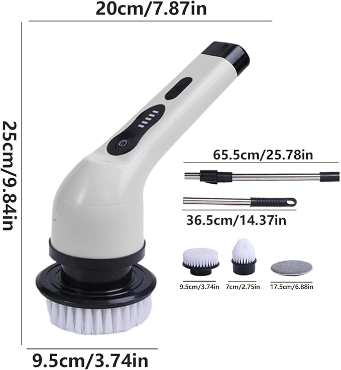 Electric Spin Scrubber, Multi-Purpose Cleaner,9 in 1 Electric Spin Scrubber,Cordless Cleaning Brush with 9 Replaceable Heads,Cordless Shower Scrubber,Adjustable and Detachable Handle(White)