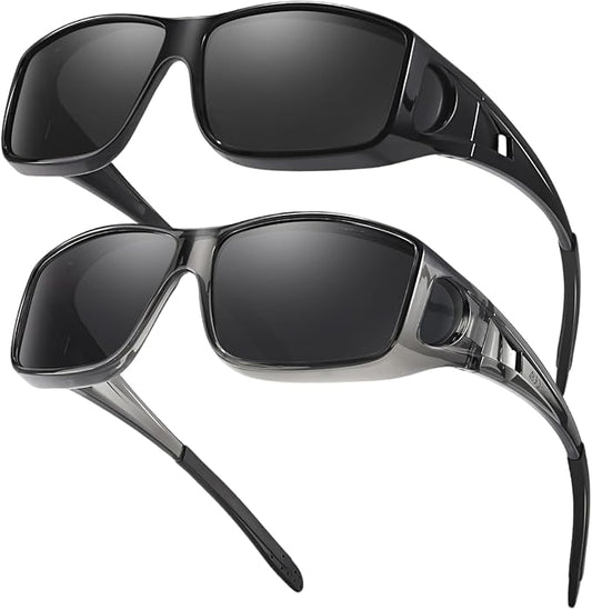 FIMILU 2PCS Polarized Sunglasses Fit Over Glasses for Men, Wrap Around Sunglasses for Driving & Outdoor UV400 Protection
