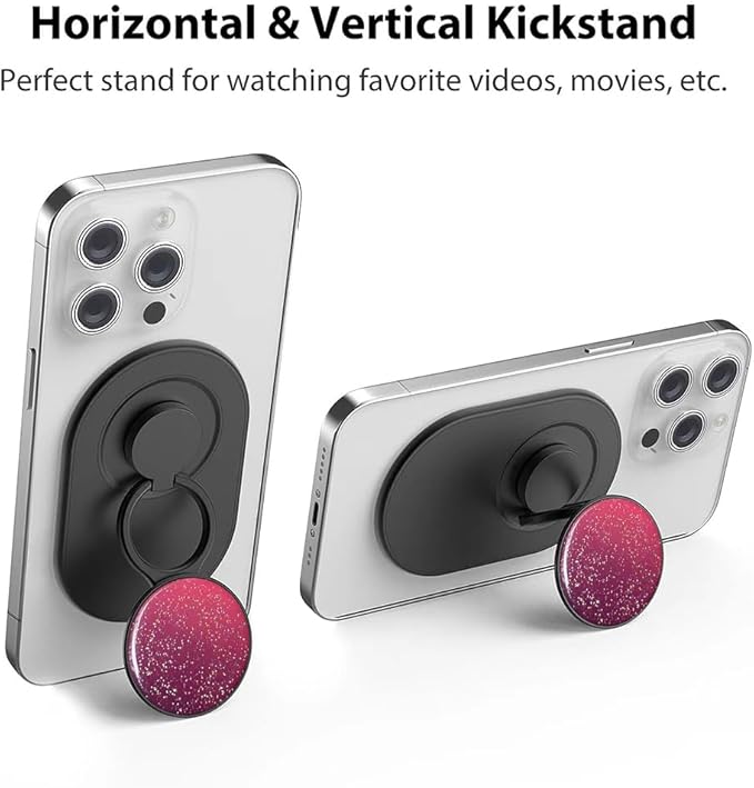 Magnetic Phone Grip for MagSafe, Phone Ring Holder Finger Kickstand Wireless Charging Compatible, Magnet Phone Rings Gripper Stand for iPhone Mag-Safe Accessories - Sky Sparkle Red