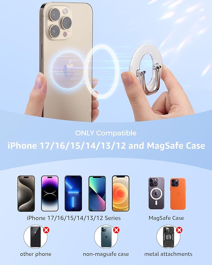 SUPERONE for MagSafe Phone Grip, Adjustable Magnetic Phone Ring Holder Removable Finger Phone Ring Kickstand Compatible with MagSafe Accessories Only for iPhone 17 & 16 & 15 & 14 & 13 Series - White