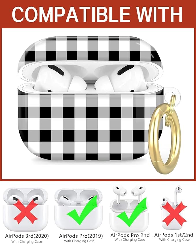 Compatible with Airpod Pro 2nd/1st Generation,Full Protection Cover for Women,Accessories Hard Case Portable & Shockproof for Airpod Pro 2nd Charging Case 2023/2022/2019(Black White Checkered Plaid)