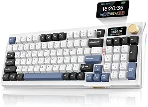 RedThunder K95 Wireless Mechanical Keyboard, TFT Screen & Knob, Tri-Mode BT5.0/2.4GHz/USB-C Hot Swappable Custom, Pre-lubed Linear Switches, Gasket Structure, RGB Gaming Keyboard, Snowy White-Blue - Image 1