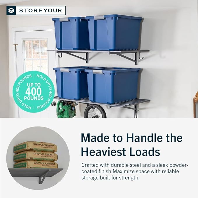 StoreYourBoard Heavy Duty Garage Shelf Wall Mount 2ft x 4ft – Wall-Mounted Shelving for Storage & Organization – Heavy Duty Garage Shelves for Tools, Bins, & Equipment – Holds 200 lbs – Gray