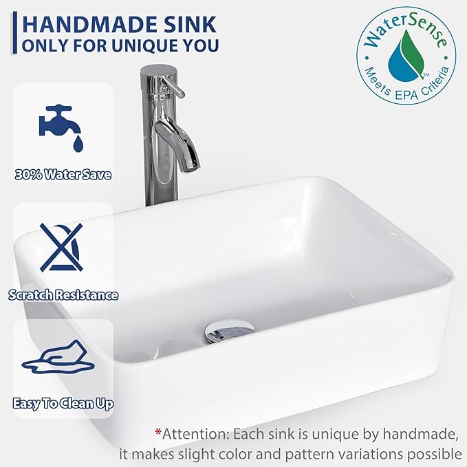 eclife 72" Modern Bathroom Vanity Sink Combo Freestanding Cabinet with Small Side Cabinet, White Rectangle Ceramic Vessel Sink, Water Save Faucet, Drain (Black+T03)