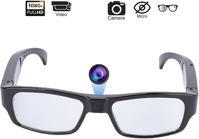 PUSOKEI 1080P HD Camera Glasses, Wearable Recording Glasses with Smart Stabilization & Wide Angle Lens, 1.5H Battery for Cycling, Sports, First - Person View Recording