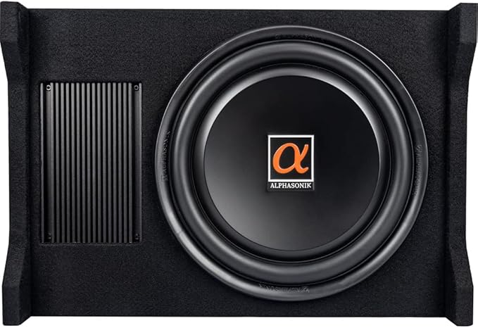 Alphasonik AS120A 12" 1500 Watts with a Built-in Amplifier Down-Firing Shallow Mount Enclosed for Tight Spaces in Cars and Trucks, Slim Thin Loaded Subwoofer Air Tight Sealed Bass Enclosure