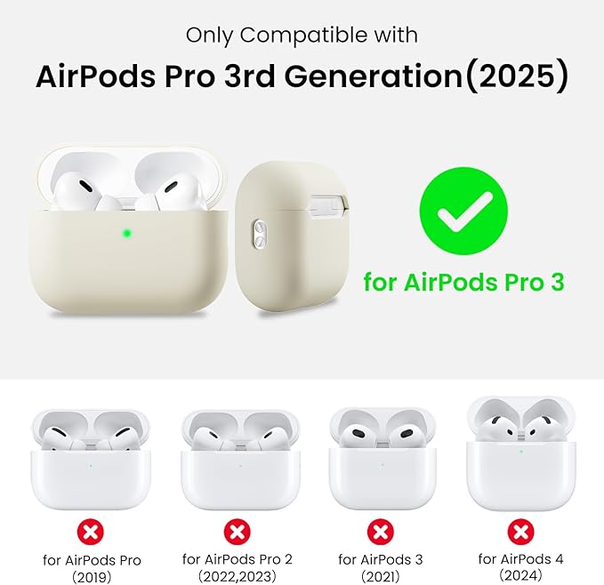 ORNARTO Compatible with AirPods Pro 3 Case 2025, Full Protective Hybrid Silicone for AirPods Pro 3rd Generation Case, Front LED Visible Skin Cover-Starlight