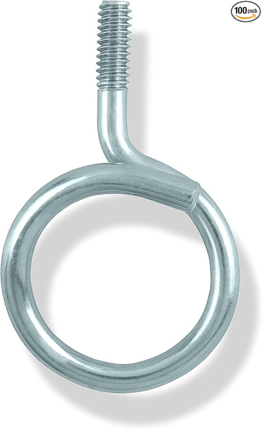 Heavy Duty Bridle Rings 100 Pack – 1-1/4 Inch Diameter, 1/4"-20 Thread | Threaded Cable & Wire Support Hangers for Electrical and Low Voltage Cable Management (Zinc-Plated Steel)
