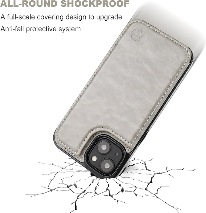 ONETOP Compatible with Magsafe for iPhone 13 Mini Wallet Case with Card Holder, PU Leather Kickstand RFID Blocking Case, Double Magnetic Clasp and Durable Shockproof Cover 5.4 Inch (Grey)