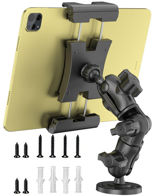 OHLPRO Heavy Duty Truck Tablet Mount - Drill Base iPad Dashboard Holder, 360° Rotating 2-Stage Adjustable Arm for 5-13" Tablets, Secure Multi-Surface Mount for Commercial Vehicles, Wall, Desk