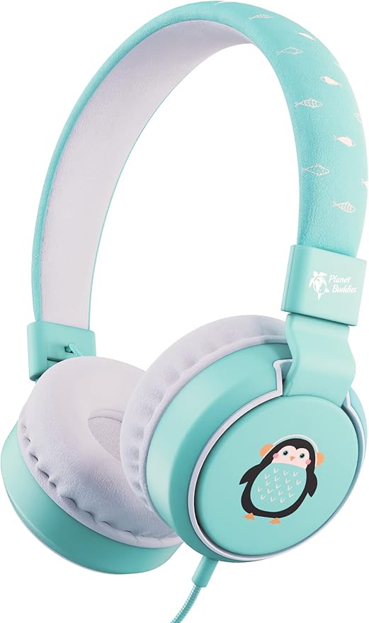 Planet Buddies Penguin Kids Headphones Wired, On Ear Headphones for Todler, 85db Volume Limited, Safe Foldable Earphones for Kids with Microphone, Childrens Headset for School/Tablet/Travel - Blue