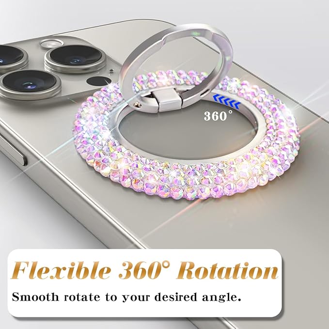 Bling Magnetic Cell Phone Ring Holder Grip ，Glitter Sparkle Magnet Finger Phone Ring Grip Stand Holder Compatible with iPhone 16 15 14 Plus 13 12, Pro, Pro Max