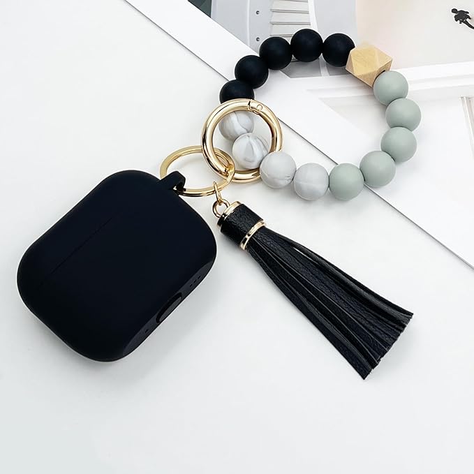 Compatible with AirPods Pro 3 Case Cover 2025, Silicone Protective Cover with Bracelet Keychain for Apple AirPods Pro 3rd Generation Wireless Earbuds (Black)