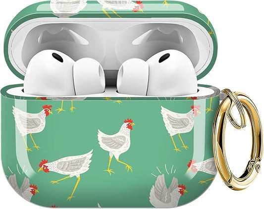 for AirPods Pro 3 Case, Compatible with AirPods Pro 3rd Generation Case (2025), Shockproof Protective Cover with Golden Carabine (Cute Chicken)