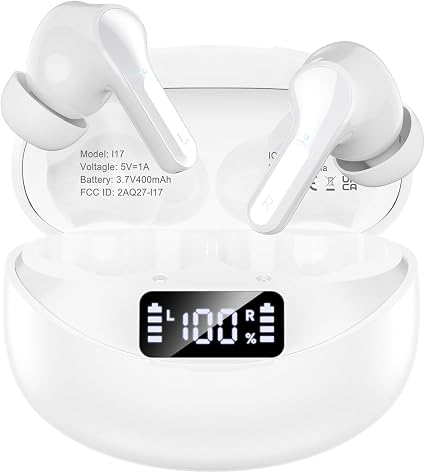 Wireless Earbuds, Bluetooth 5.4 Headphones HIFI Stereo/Crystal clear, White
