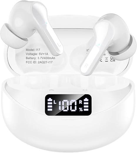 Wireless Earbuds, Bluetooth 5.4 Headphones HIFI Stereo/Crystal clear, White