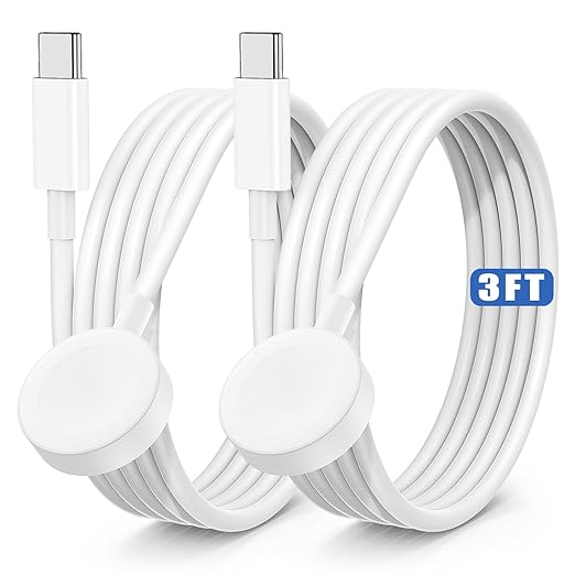 2Pack for Apple Watch Charger USB C Magnetic iWatch Charger Cable Fast Charging Cord Compatible with Watch Ultra2 Ultra Series 9 8 7 6 SE SE2 5 4 3 2 1-3FT(1M) White