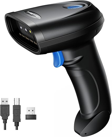 Bluetooth 1D&2D Barcode Scanner, 3-in-1 Bluetooth & USB Wired & 2.4G Wireless QR Barcode Reader, PDF417 Data Matrix Handheld Bar Code Scanner Work with Windows, Android, iOS (TM-10B)