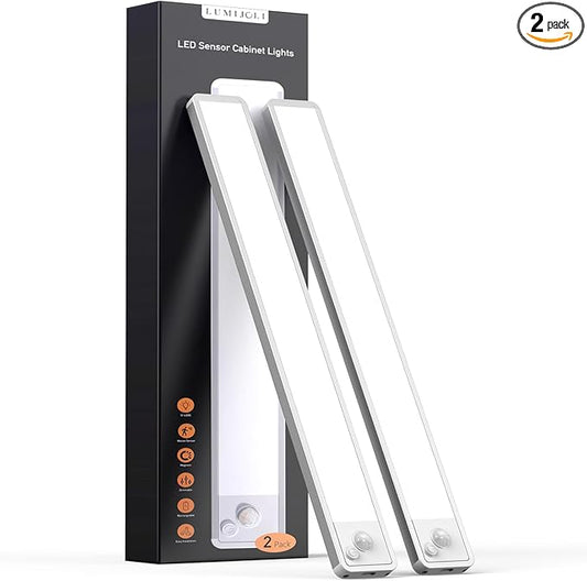 2 Pack Under Cabinet Lighting Wireless 14inch LED Motion Sensor Magnetic Light 2500maAh Rechargeable Indoor Closet Lights for Kitchen, Stairs Cool White