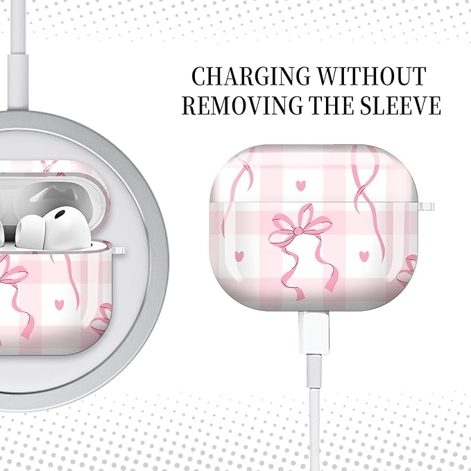 Case for AirPod Pro 3 Shock-Proof Protective Hard Case with Golden Keychain Compatible with Apple Airpods Pro 3rd Generation 2025 (Pink Ribbon Checkered)
