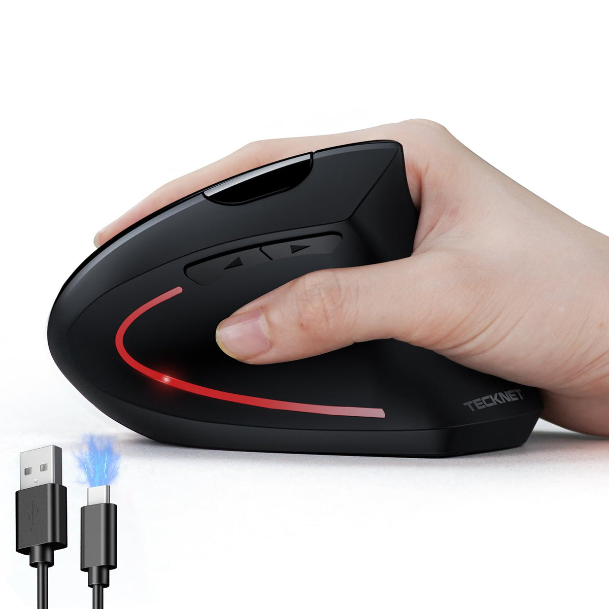 TECKNET Wireless Ergonomic Mouse, Vertical Computer Mouse for Wrist Comfort, Rechargeable Optical Mouse with Adjustable DPI（4800）, Silent Click, 6 Buttons, USB Receiver for Laptop, Desktop, PC, Mac