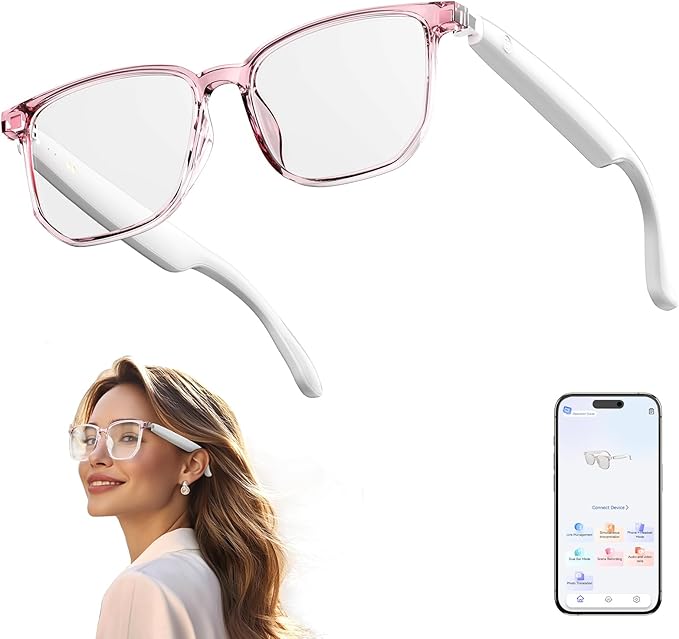 AI Smart Glasses, Bluetooth 5.4 Translation Glasses with 144 Language & Accents, Blue Light Filtering Lenses, Multifunctional Smart Glasses for Men Women, Travel Meeting Trade Business HY-C8Pro White
