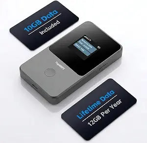 Topmifi Global Portable WiFi Hotspot for Travel, No SIM No Contract, 4G LTE Router 140+ Countries,Connect Up to 10 Devices,10GB USA Data Included, 12GB/Year Free Data
