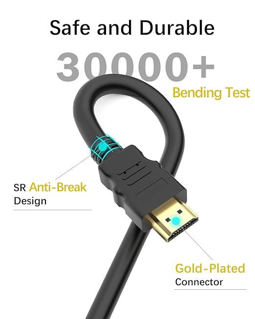 Eaeon 10Ft Black 4k HDMI 2.0 Cable HD High Speed HDMI to HDMI Cable Support HDR Video 4K 60Hz 2160p 1080p 3D HDCP 2.2 ARC Male-to-Male Compatible with PS5/4/3,Xbox X/S,HDTV, Laptop,Monitor,Projector