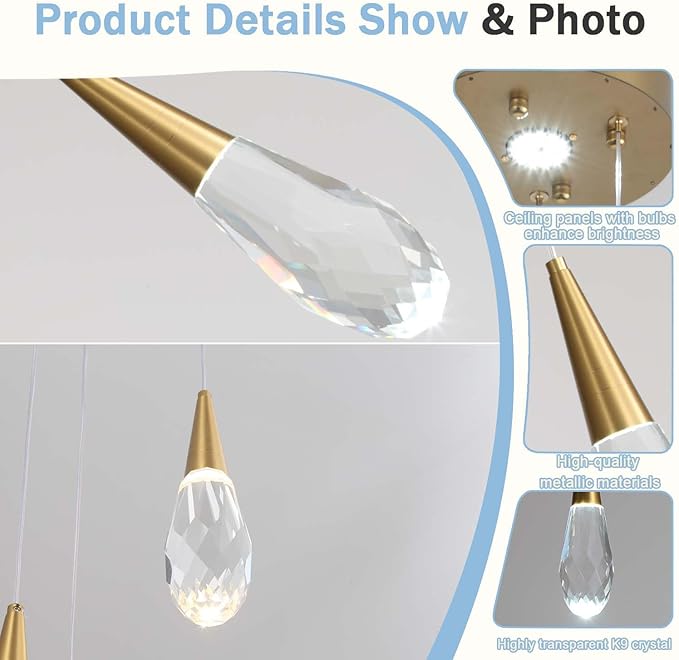 30 Light Extra Large Chandelier for High Ceiling Lights Gold Moderm Pendant Light Fixture Crystal Chandelier for Staircase Foyer Villa Living Room