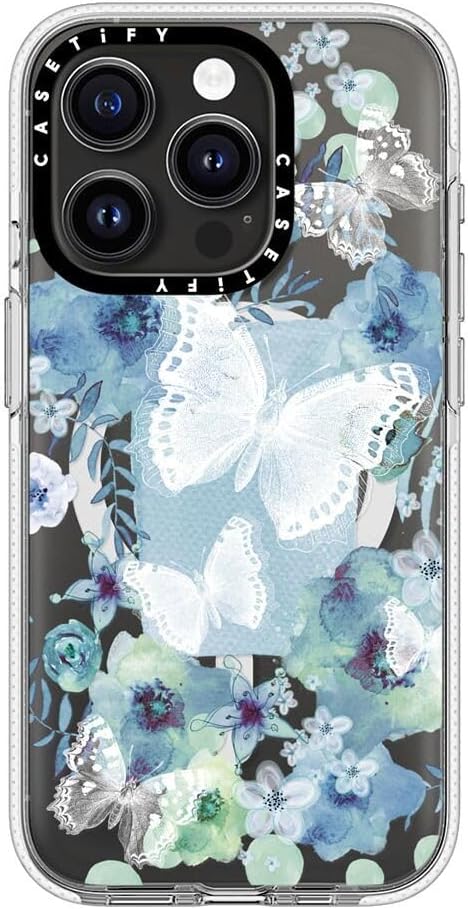 CASETiFY Clear iPhone 15 Pro Case [Not Yellowing / 6.6 ft. 3X Military Grade Drop Protection/Compatible with Magsafe] - My Blue Butterfly Garden - Clear