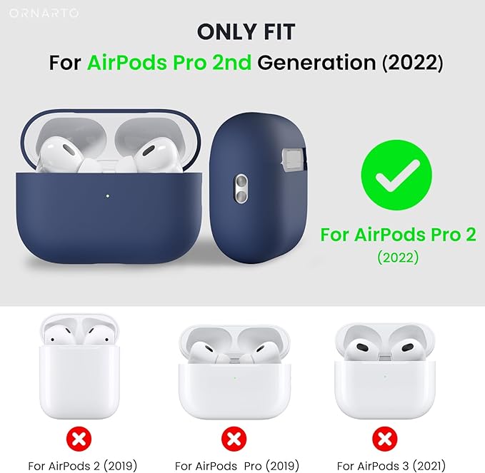 ORNARTO Compatible with AirPods Pro 2 Case 2022, Full Protective Hybrid Silicone for AirPods Pro 2nd Generation Case, Front LED Visible Skin Cover-Dark Blue