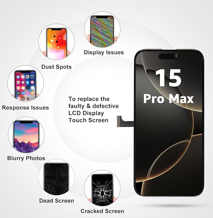 LL TRADER Screen Replacement for iPhone 15 pro max 6.7" LCD Retina FHD Display COF Touch Screen Digitizer with Repair Tool Kits, Waterproof Tape, Screen Protector (Truetone programable) 2026 new