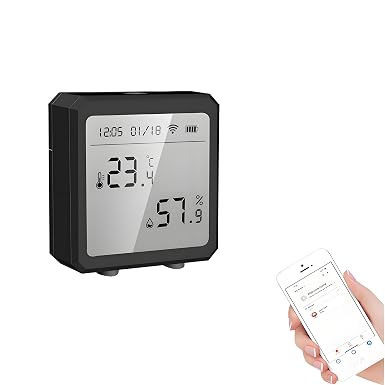 Mengshen WiFi Temperature Humidity Sensor Compatible with Alexa Google Home APP Alerts Data Graphs for Home Office Greenhouse Smart Life(Black)