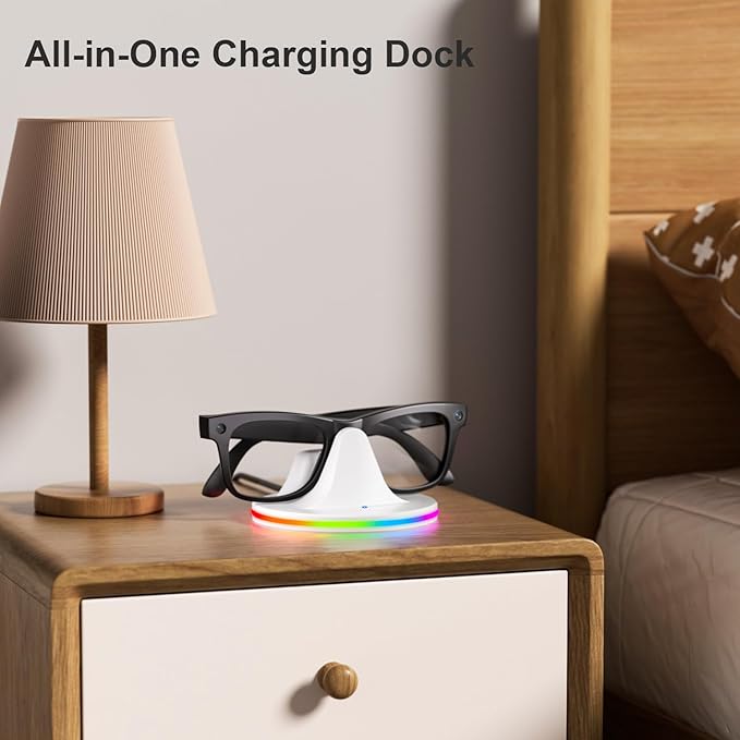 Charging Dock for Meta Glasses Ray-Ban: Wayfarer, Skyler, Headliner & Oakley HSTN Smart Glasses Charger with LED Power Status Light, Cloud Dancer White