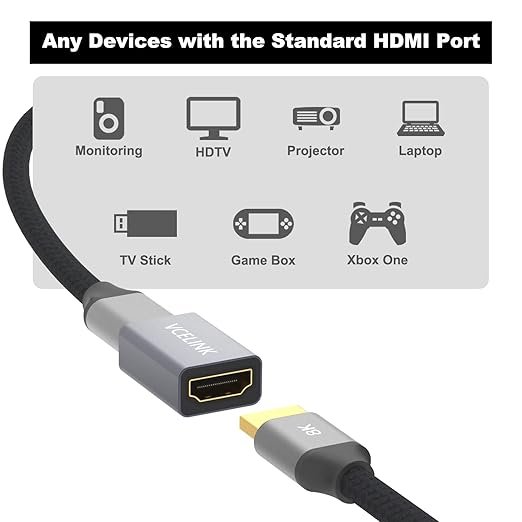 VCELINK 1-Pack HDMI Swivel Adapter Male to Female Bundle with 2-Pack 8K HDMI Coupler Female to Female