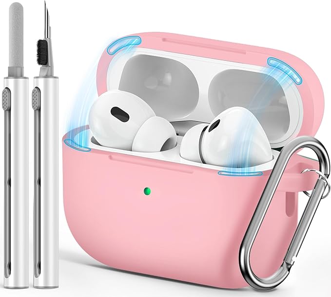Ljusmicker for AirPod Pro Case Cover with Cleaner Kit,Soft Silicone Protective Case for Apple AirPods Pro 2nd/1st Generation for Women Men,AirPod Pro Case with Magnetic Lid Lock & Keychain-Solid Pink