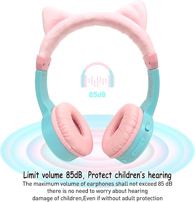 Cat Ear Kids Headphones, Bluetooth Wireless Headphones for Kids, 85dBA Volume Limited, FunShare, Girls Toddlers Children Headset for School/Learning/iPad/Travel