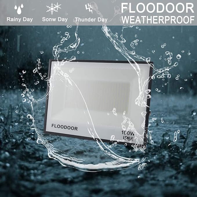 100W LED Flood Lights Outdoor, 10000LM Super Bright Flood Light with Plug, IP66 Waterproof Safety Work Lights for Yard, Garden, Playground, Basketball Court (2 Pack)