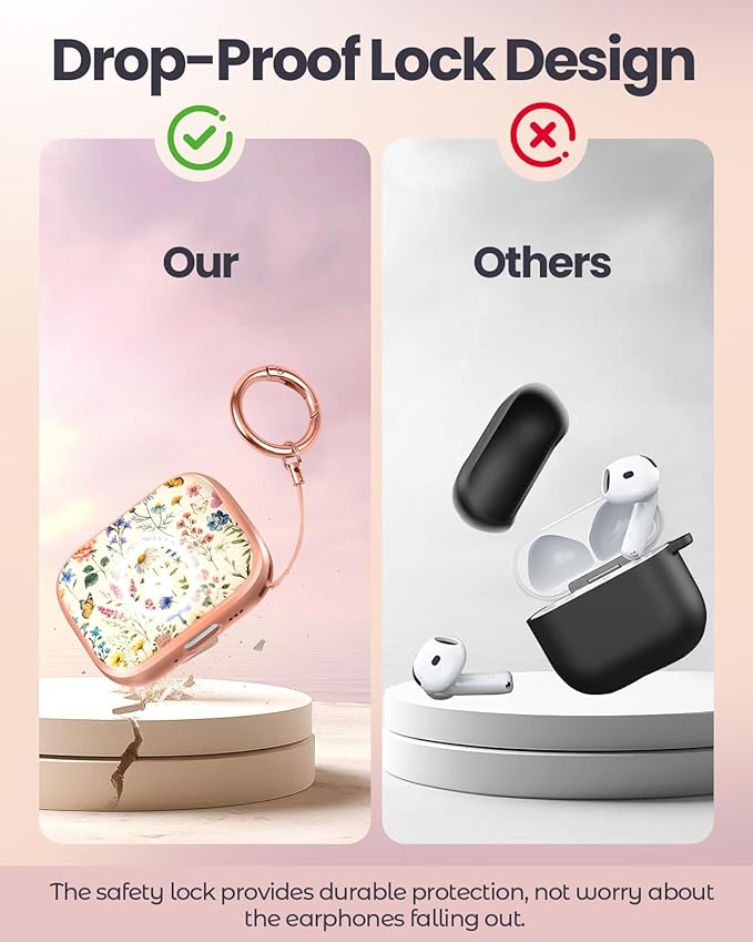 Coralogo for AirPods Pro2/Pro Case with Safety Lock - Cute Cartoon for AirPods Pro1/2 Generation for Women Girls Fashion Stylish Retro Flower Pattern Design Kawaii Girly Girlish Hard Protective Cover