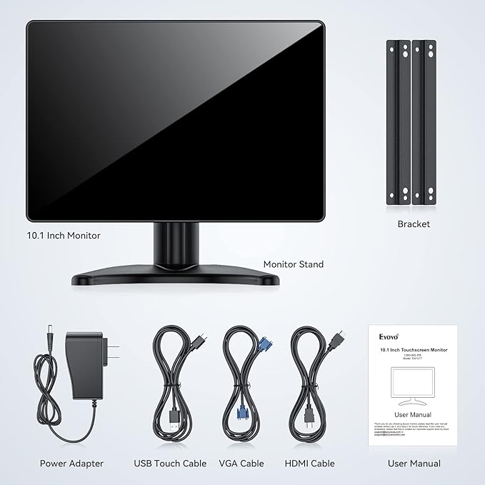 Eyoyo 10 Inch Touchscreen Monitor, Raspi Touch Screen, Small VGA AV HDMI Monitor, Portable IPS Display for CCTV DVD PC Laptop POS Systems with Speakers