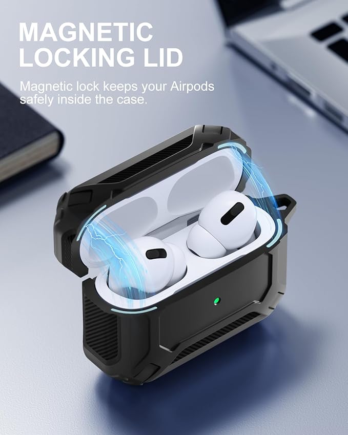 Lerobo for AirPods Pro 2 Case with Cleaner Kit,Hard Protective Cover Compatible with Apple AirPods Pro 2nd/1st Generation with Keychain, Powerful Drop Protection, Magnetic Lid, LED Visible, Black