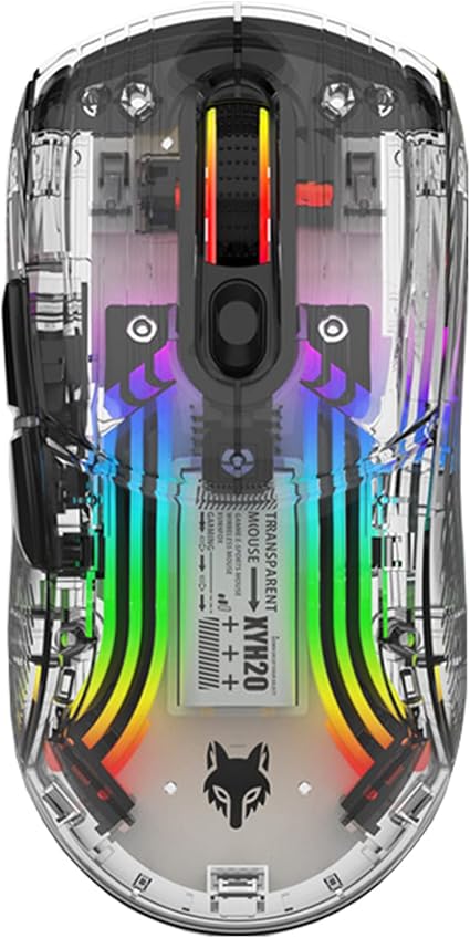 Bluetooth Wireless Mouse, Transparent RGB Mechanical Dual Mode Gaming Mouse, A Must-Have Cool USB Computer Mouse for Gaming and Esports