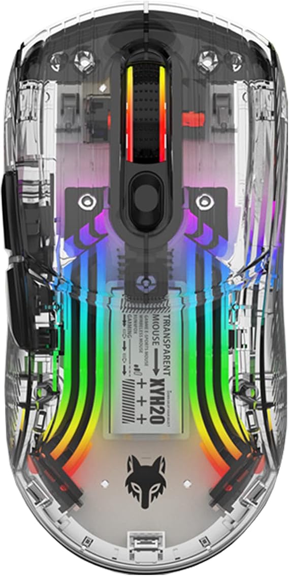 Bluetooth Wireless Mouse, Transparent RGB Mechanical Dual Mode Gaming Mouse, A Must-Have Cool USB Computer Mouse for Gaming and Esports