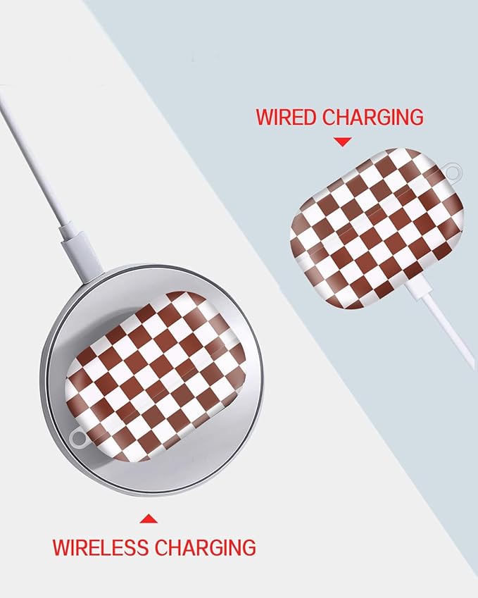 Compatible with AirPod Pro Case 2nd/1st Gen (2023/2022/2019),Shockproof Protective Cover with Keychain for Women,Cute Charging Case for Airpod Pro 2/1(White Brown Chessboard)