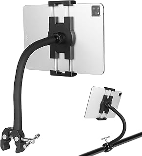 Mippko Tablet Holder for Treadmill/Elliptical/Spin Bike/Peloton/Indoor Cycle,Gooseneck Arm Super Crab Clamp Mount Compitable with 4.7~12.9" iPad/Nexus/LG G Pads/e-Reader/Switch/iPhone - Image 1