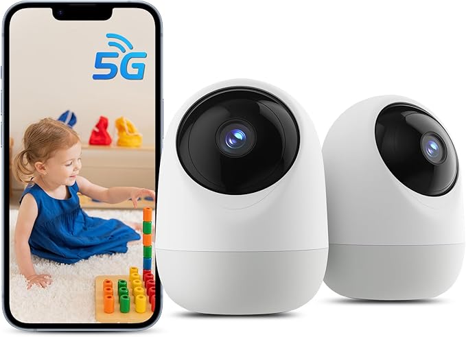 Indoor Security Camera, 5&2.4Ghz WiFi Cameras for Home Security, Pet/Baby Motion/Sound Detection, Auto Tracking, 2-Way Audio, Siren, Compatible with Alexa, TF/Cloud Storage (2 Pack)