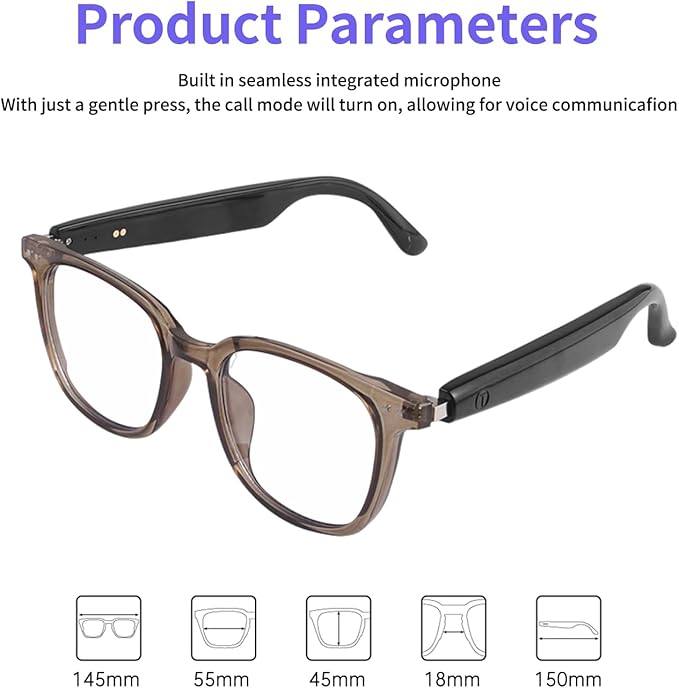 Smart Glasses for Women Men, Bluetooth Glasses with Photochromic Lenses Touch Control Voice Assistant for Clear Audio Remote Photography, Transparent frame and white legs, Perfect for Indoor Outdoor